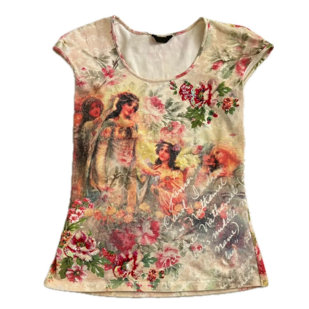 Religious Cream Vintage Embellished Summer Top